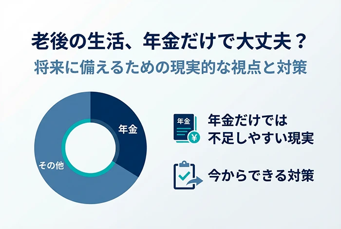 年金だけでは不足しやすい老後の生活と今からできる対策を示した図